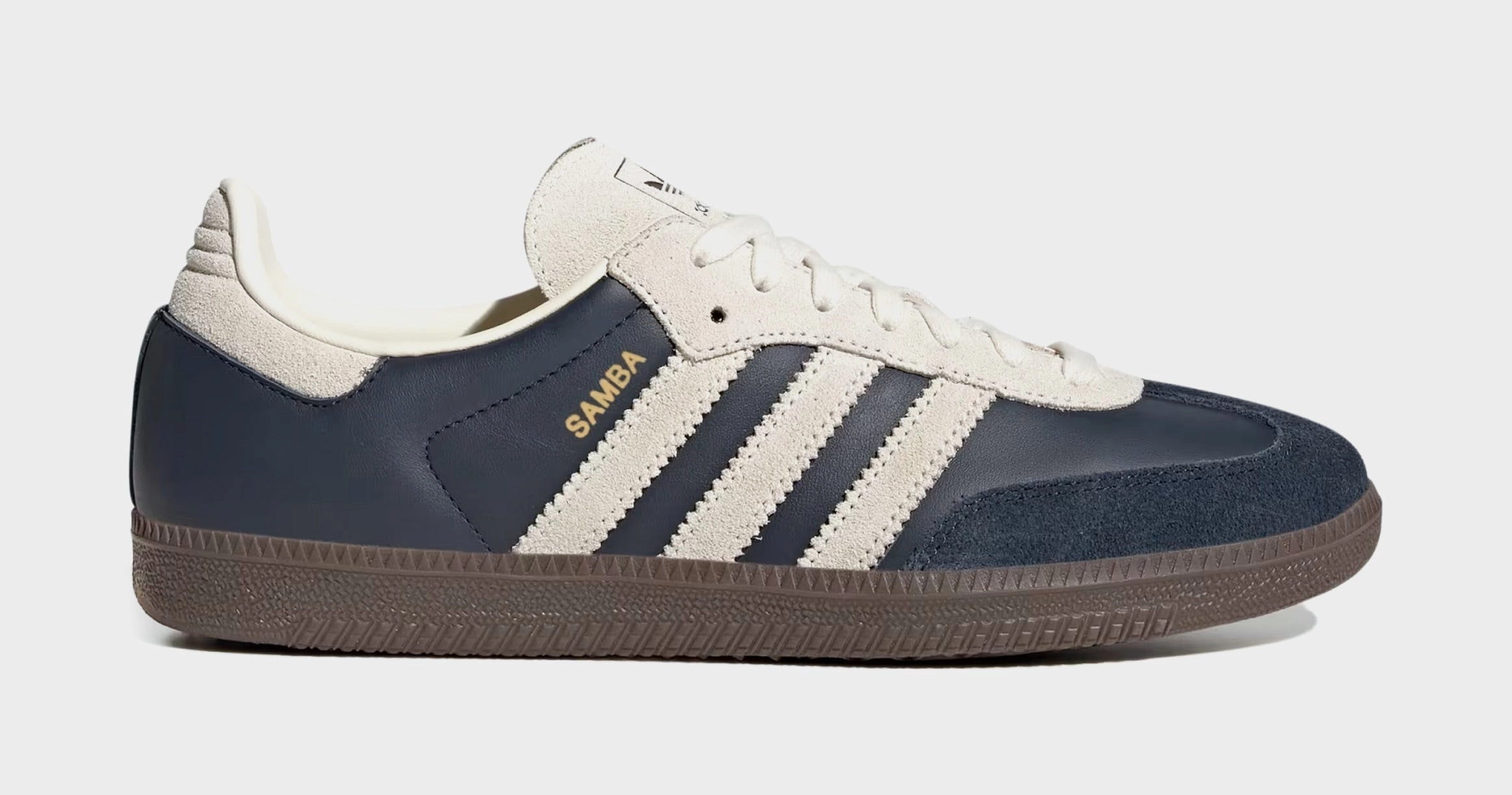 Samba OG Mens Lifestyle Shoes (Aurora Ink/Cream White/Gum) Adidas Samba shoes with iconic T-toe design