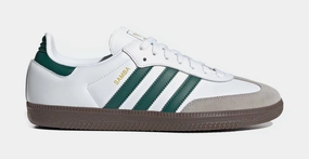 Samba OG Mens Lifestyle Shoes (Cloud White/Collegiate Green/Clear Granite) Adidas Samba shoes with iconic T-toe design