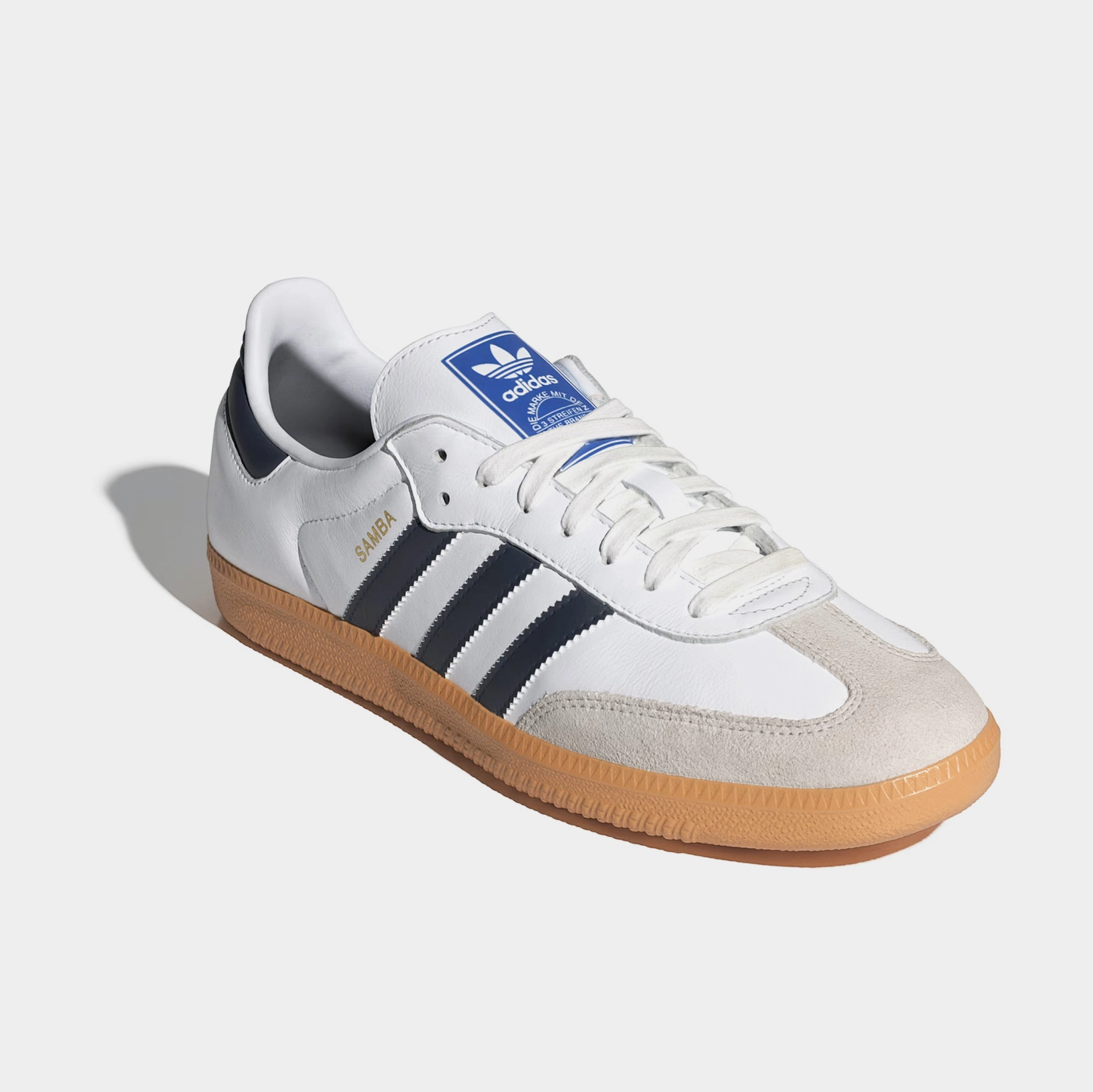 Samba OG Mens Lifestyle Shoes (Cloud White/Night Indigo/Gum) T-toe casual trainers