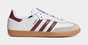 Samba OG Mens Lifestyle Shoes (White/Burgundy/Gum) Adidas Samba shoes with iconic T-toe design