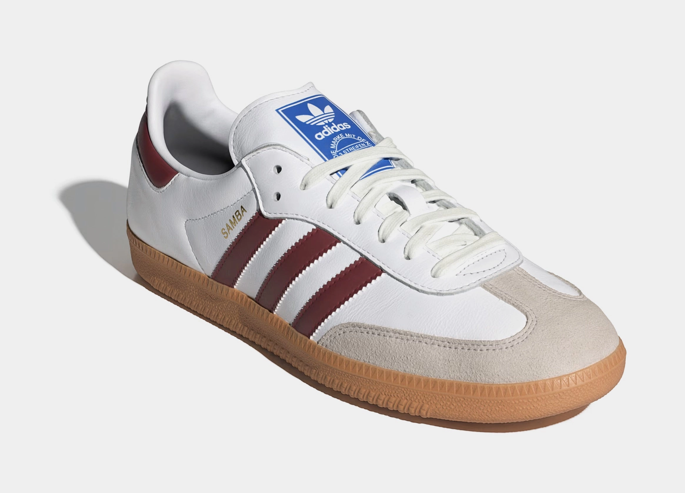 Samba OG Mens Lifestyle Shoes (White/Burgundy/Gum) T-toe casual trainers