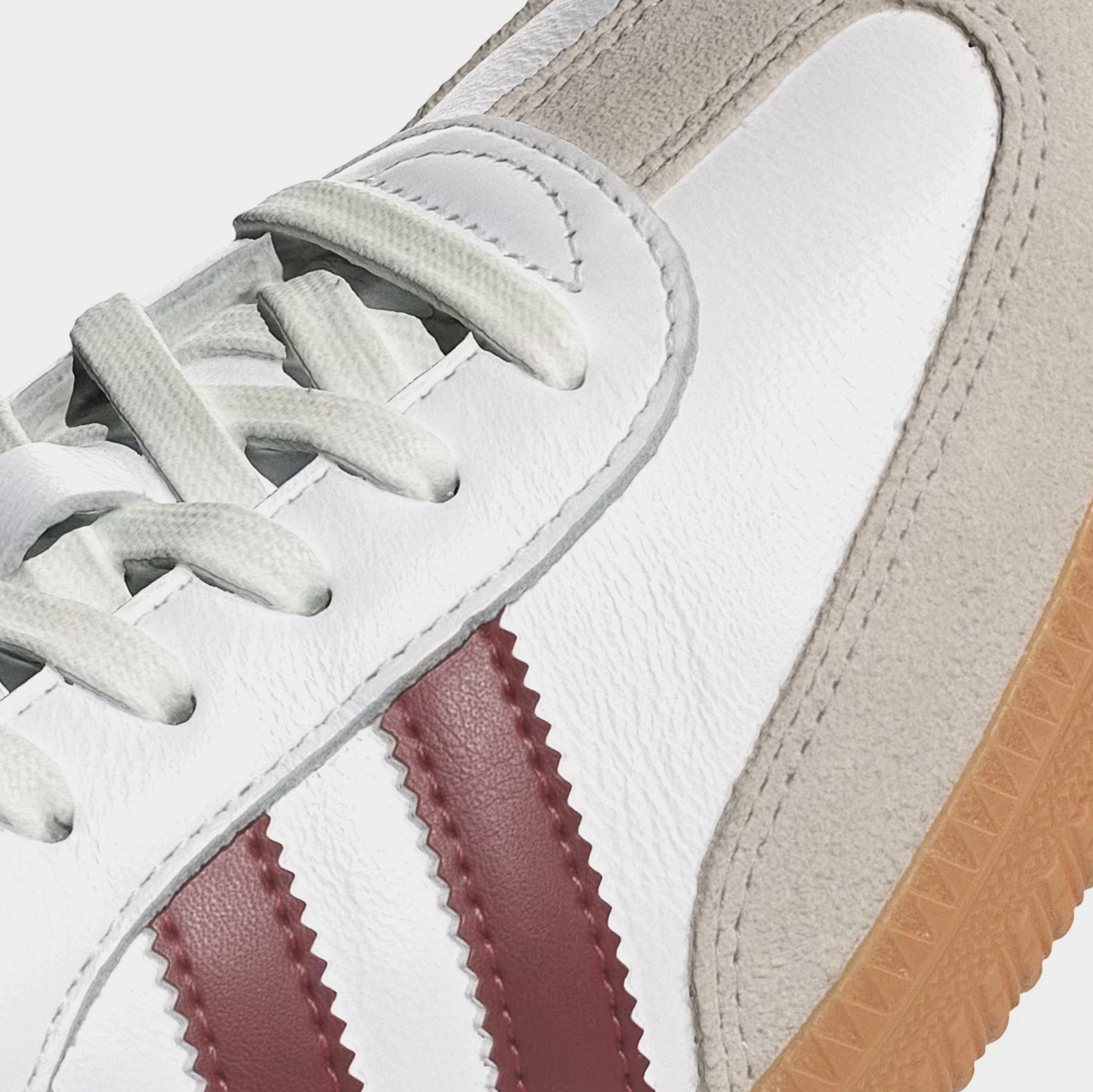 Samba OG Mens Lifestyle Shoes (White/Burgundy/Gum) T-toe casual trainers