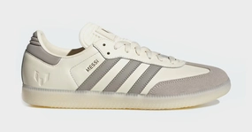 Samba OG Messi Mens Lifestyle Shoes (Cream White/Light Brown/Gold Metallic) Adidas Samba shoes with iconic T-toe design