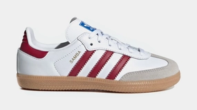 Samba OG Preschool Lifestyle Shoes (Cloud White/Collegiate Burgundy/Gum) Adidas Samba shoes with iconic T-toe design