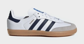Samba OG Preschool Lifestyle Shoes (Cloud White/Night Indigo/Gum) Adidas Samba shoes with iconic T-toe design
