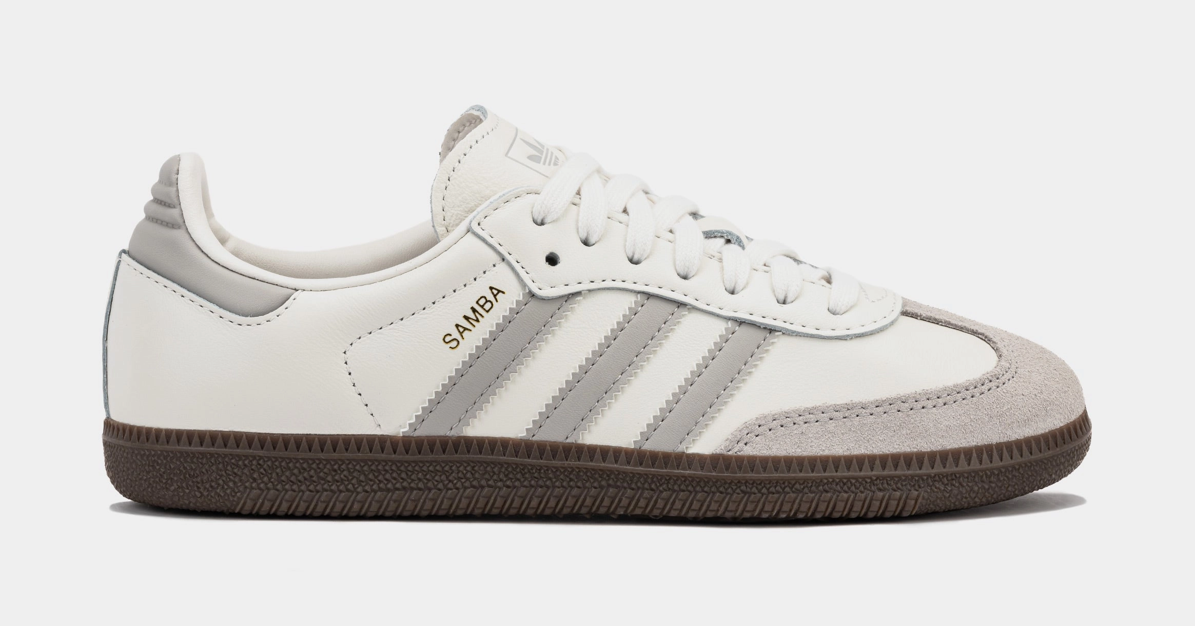 Samba OG Womens Lifestyle Shoes (Cloud White/Clear Granite/Gold Metallic) Adidas Samba shoes with iconic T-toe design