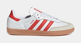Samba OG Womens Lifestyle Shoes (Cloud White/Solar Red/Off White) Adidas Samba shoes with iconic T-toe design