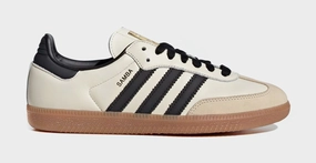 Samba OG Womens Lifestyle Shoes (Cream White/Core Black/Sand) Adidas Samba shoes with iconic T-toe design