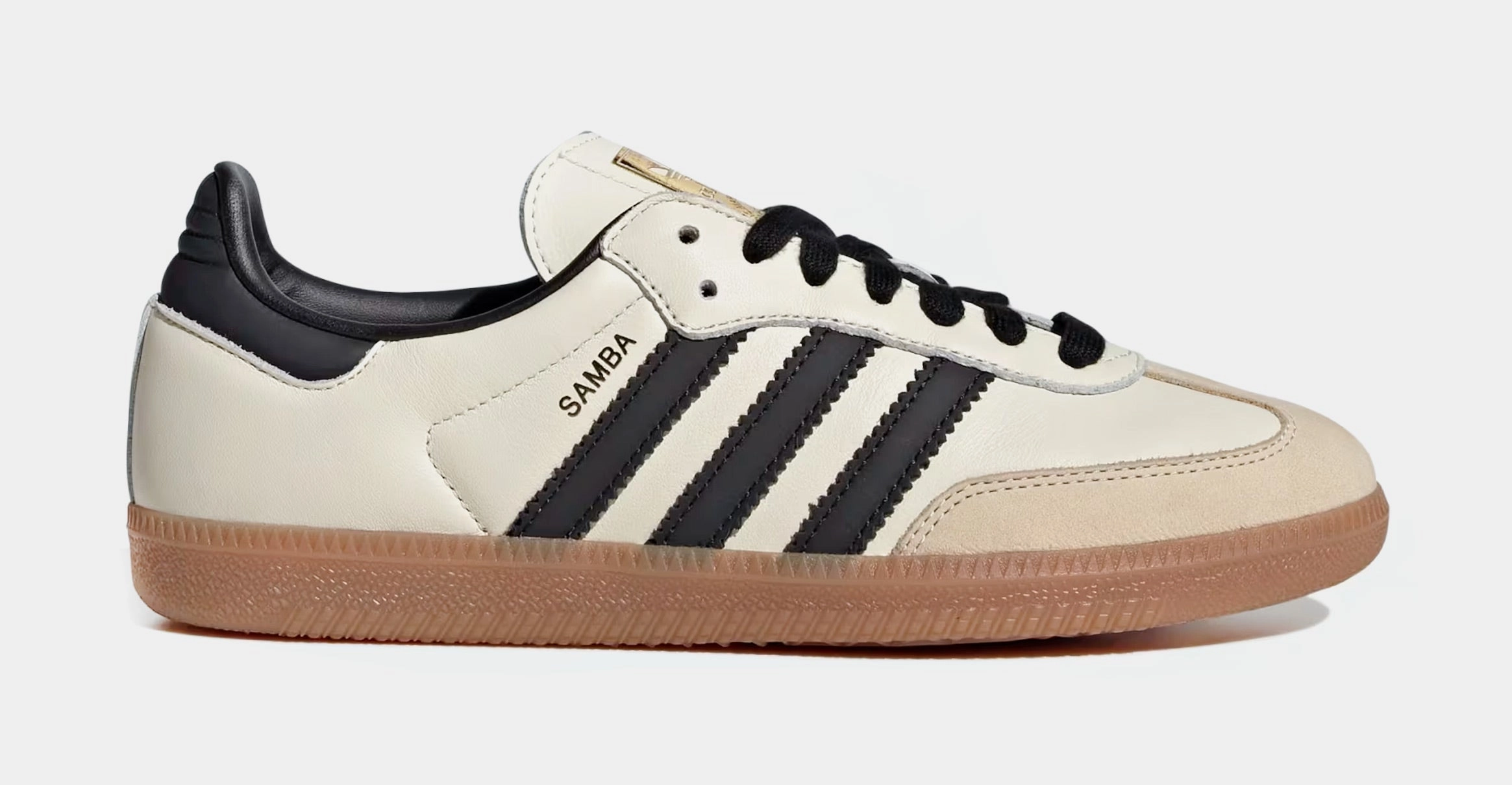 Samba OG Womens Lifestyle Shoes (Cream White/Core Black/Sand) Adidas Samba shoes with iconic T-toe design