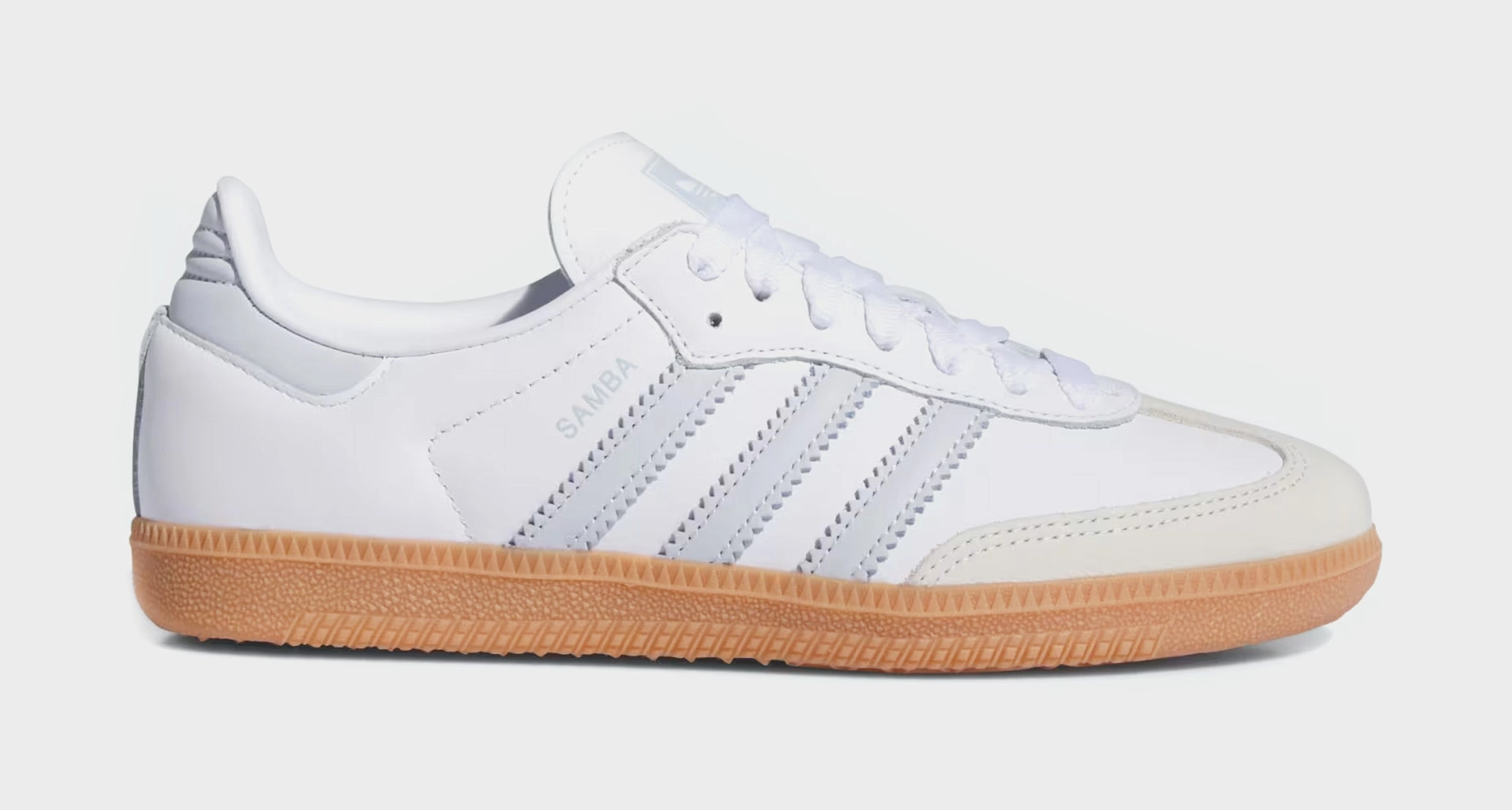 Samba OG Womens Lifestyle Shoes (White/Halo Blue) Adidas Samba shoes with iconic T-toe design