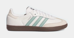 Samba OG Womens Lifestyle Shoes (White/Hazy Green) Adidas Samba shoes with iconic T-toe design