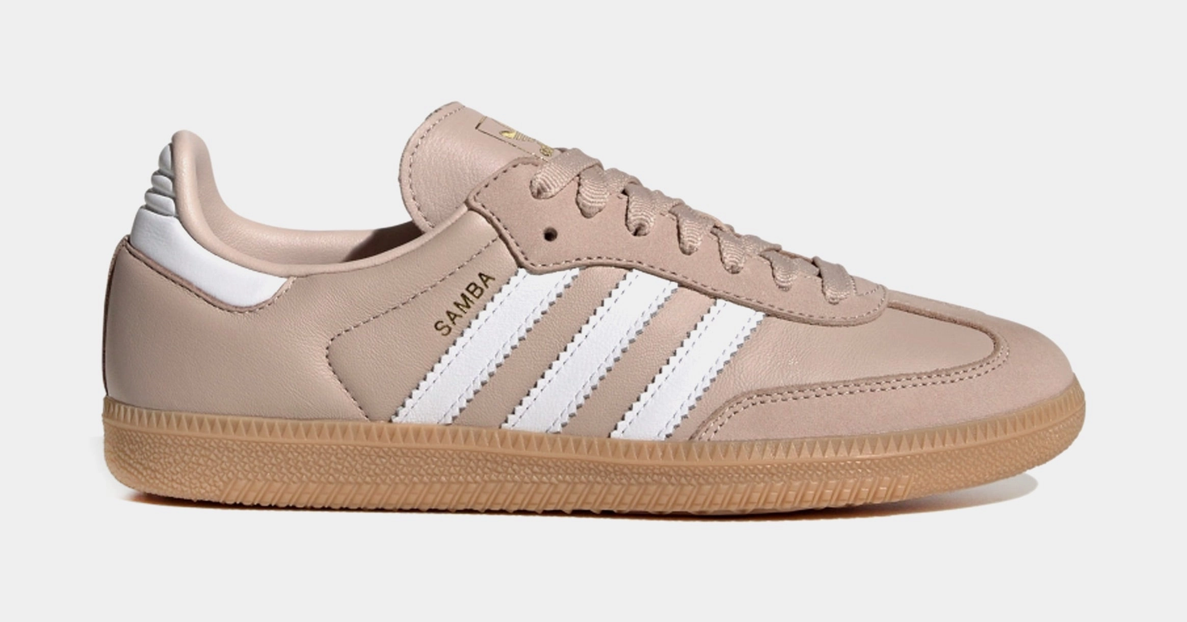 Samba OG Womens Lifestyle Shoes (Wonder Taupe/White/Gum) Adidas Samba shoes with iconic T-toe design