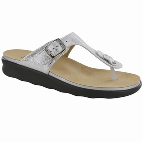 Sanibel - Shiny Silver SAS comfort walking shoes with supportive build