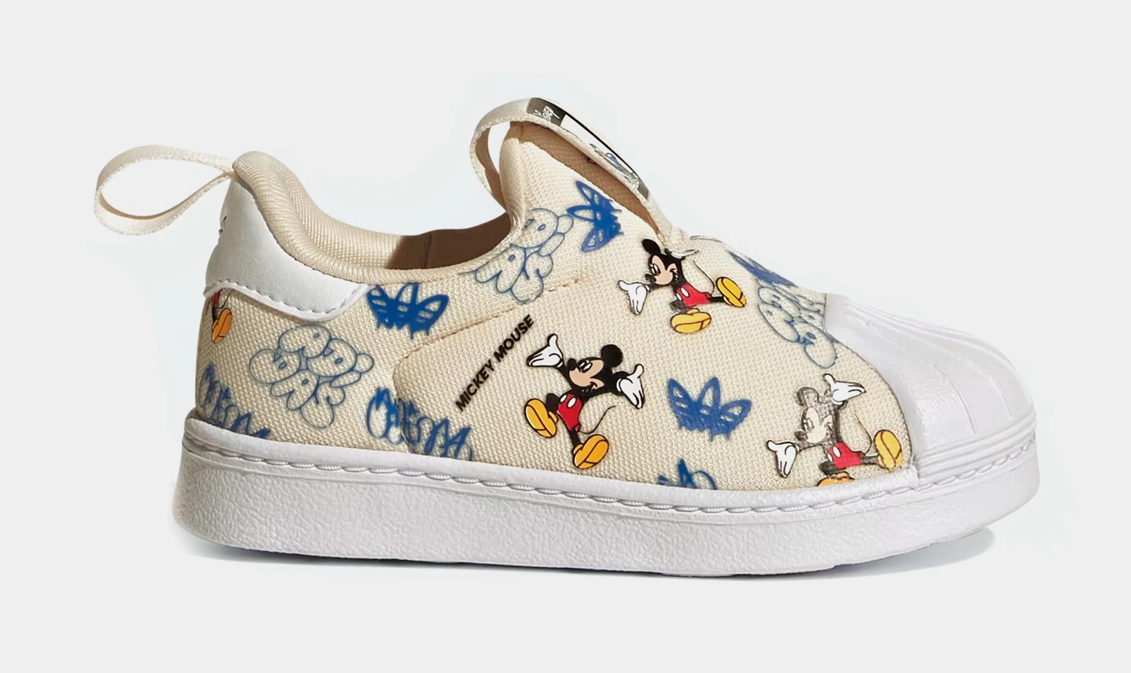 Superstar 360 x Disney Mickey Infant Toddler Lifestyle Shoes (Wonder White/Blue) Adidas Superstar shell-toe sneakers with timeless appeal