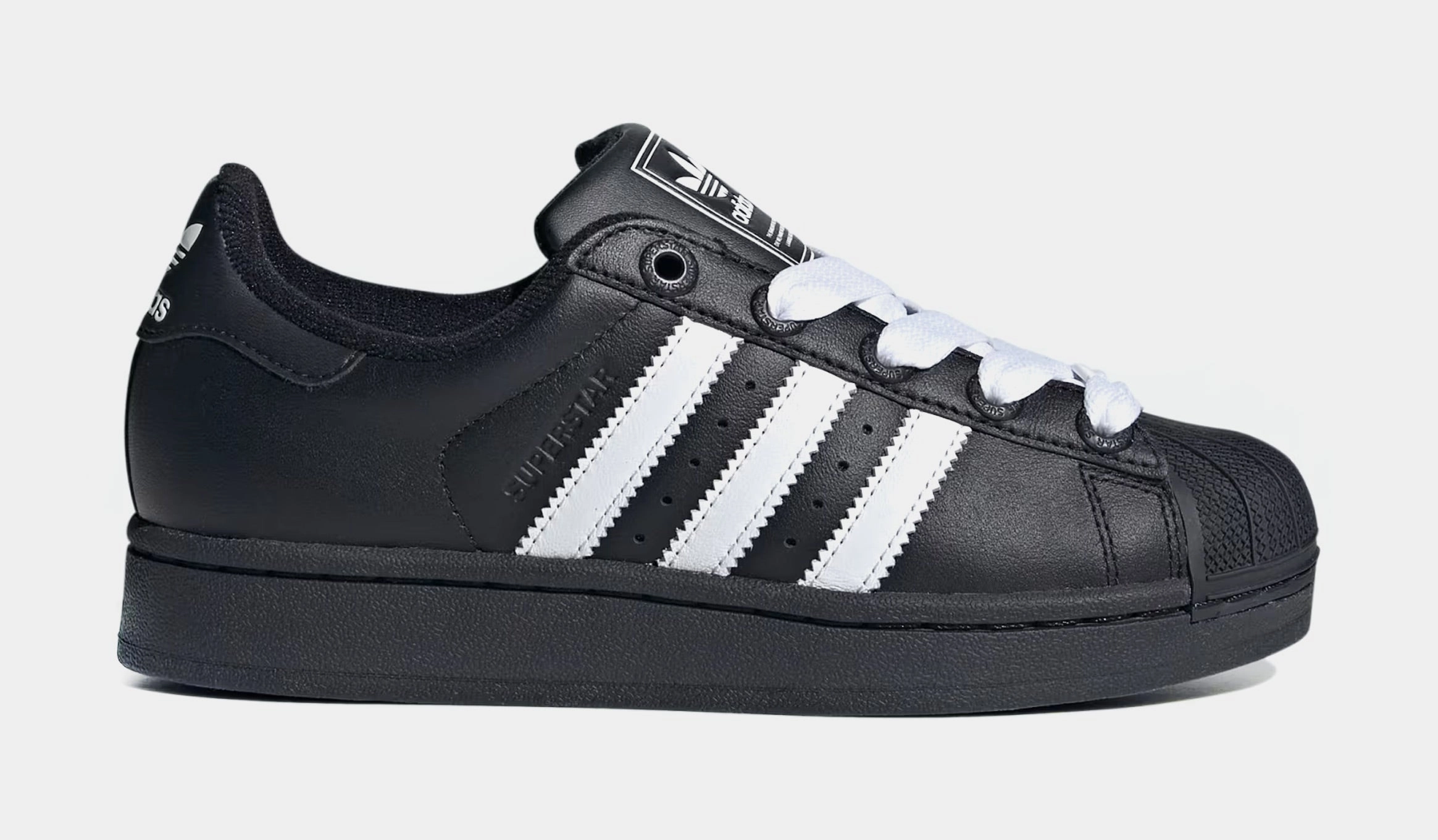 Superstar II Grade School Lifestyle Shoes (Black/White) Adidas Superstar shell-toe sneakers with timeless appeal