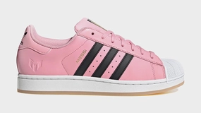 Superstar Messi Mens Lifestyle Shoes (Pink/Black) Adidas Superstar shell-toe sneakers with timeless appeal