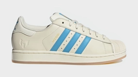 Superstar Messi Mens Lifestyle Shoes (White/Blue) Adidas Superstar shell-toe sneakers with timeless appeal