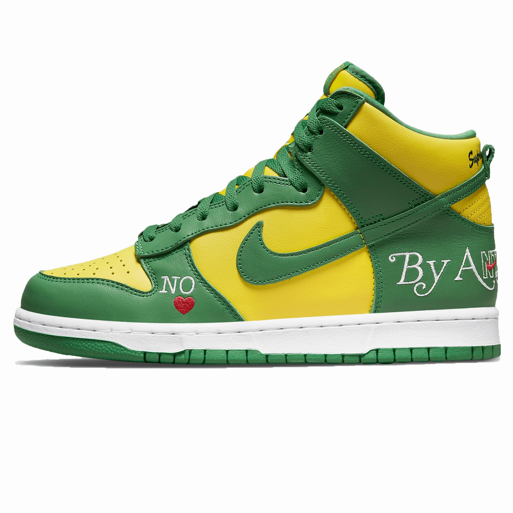 Supreme x Nike Dunk High SB 'By Any Means - Brazil' Nike SB skate shoes with padded support and grip