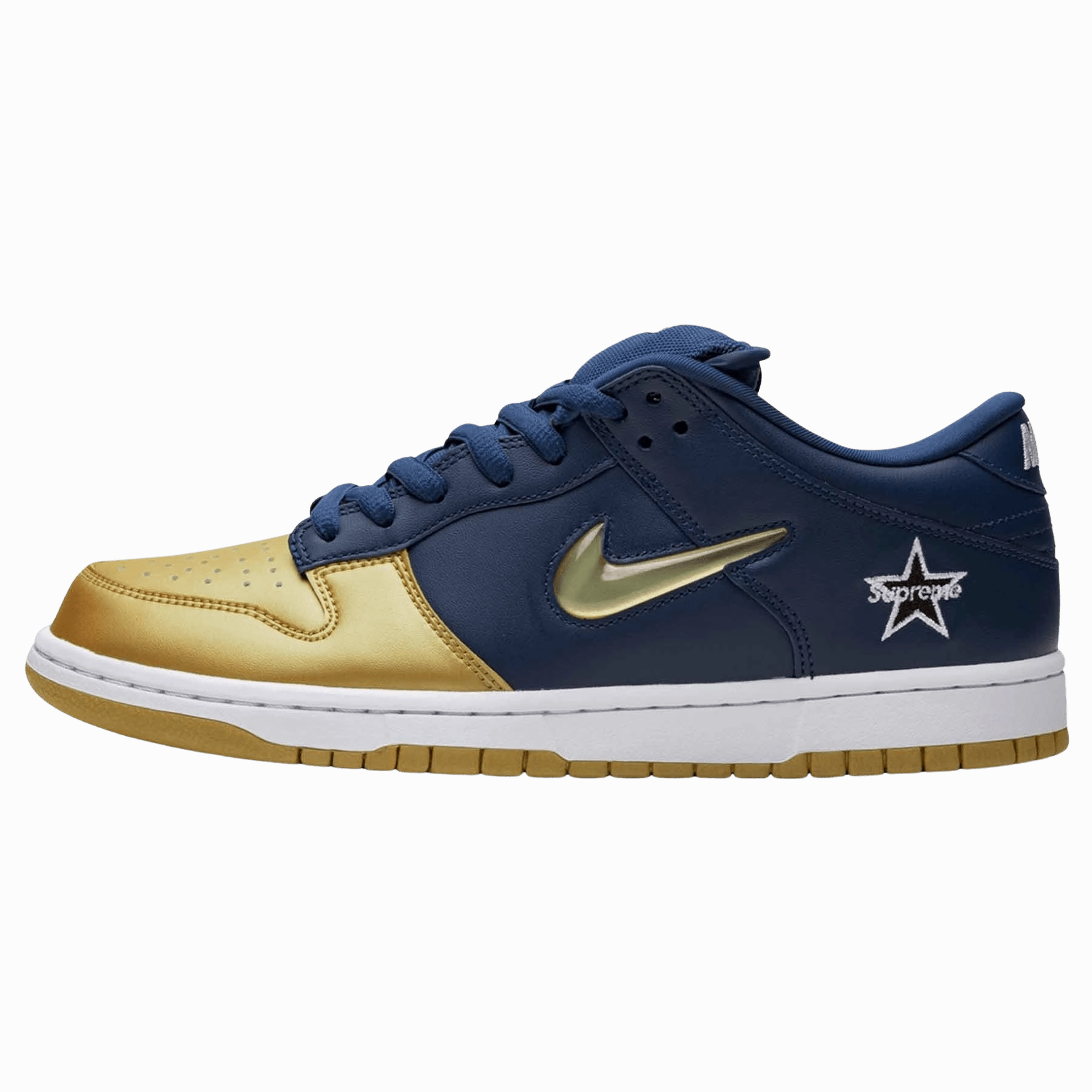 Supreme x Nike Dunk SB Low QS 'Metallic Gold' Nike SB skate shoes with padded support and grip