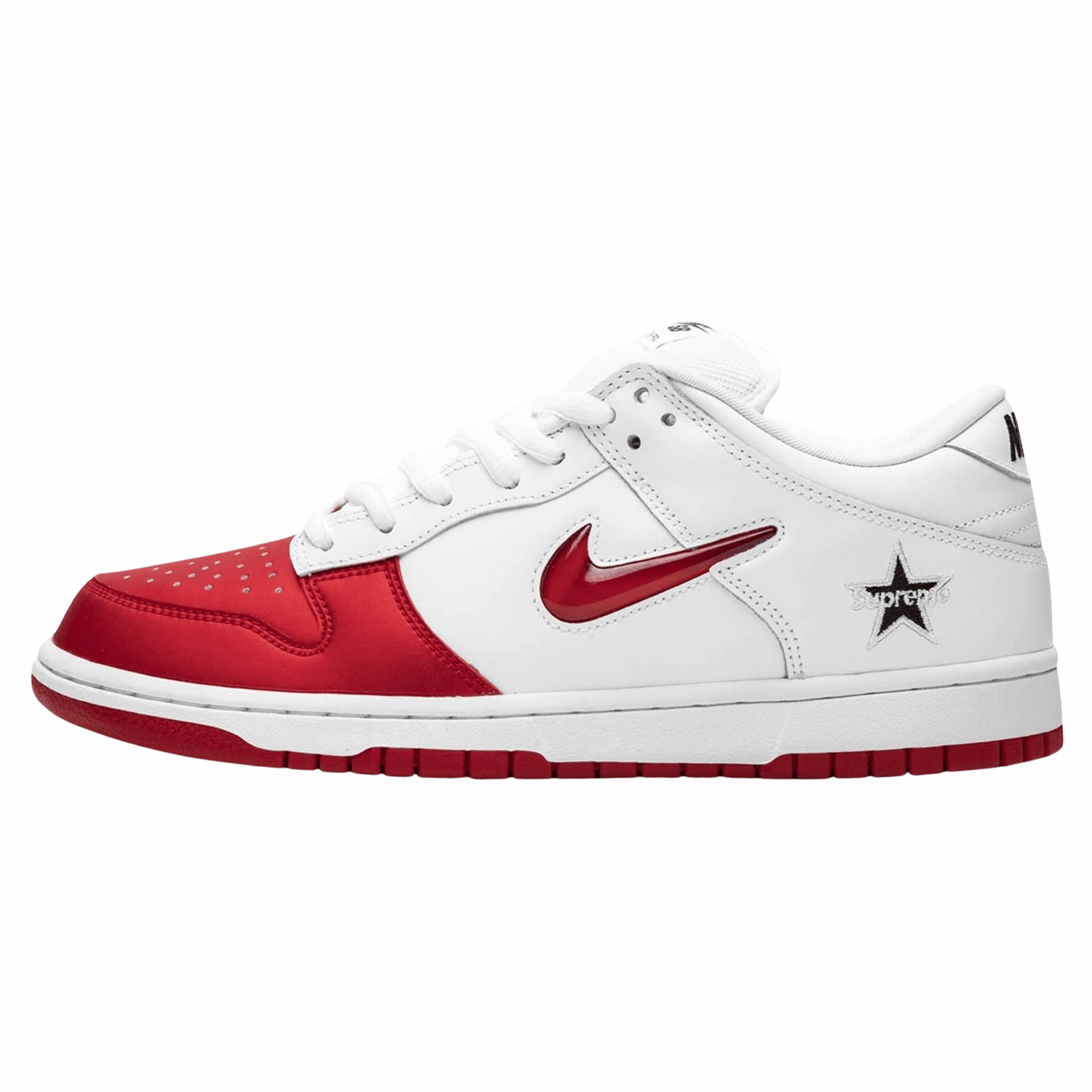 Supreme x Nike SB Dunk Low Red White Nike SB skate shoes with padded support and grip