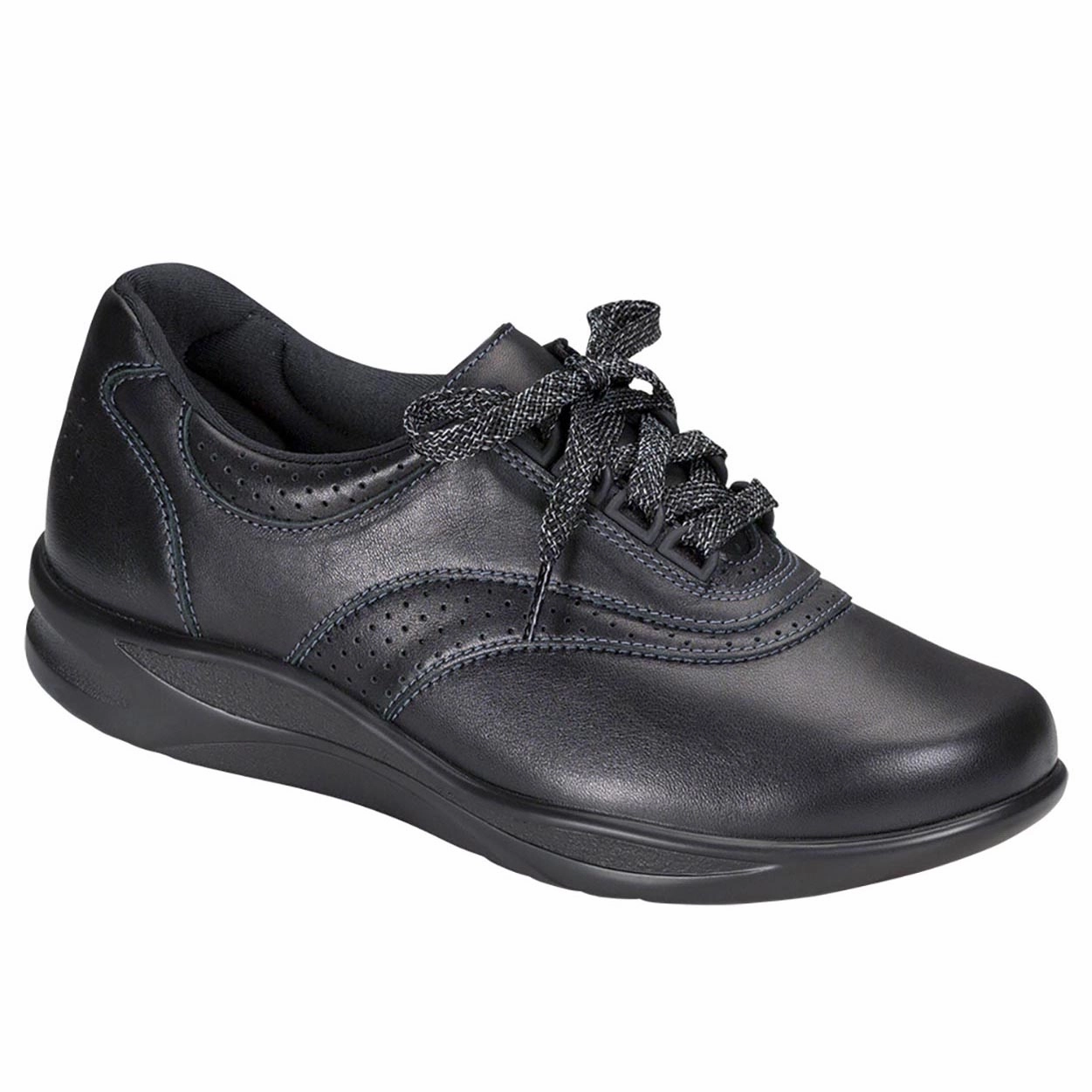 Walk Easy - Black Leather SAS comfort walking shoes with supportive build