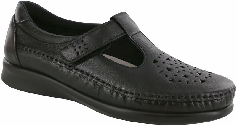 Willow - Black Smooth SAS comfort walking shoes with supportive build