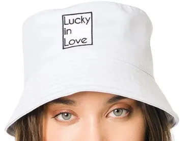Women's Lucky in Love Lucky Bucket Hat - White/Pink Clothing Lucky In Love Women